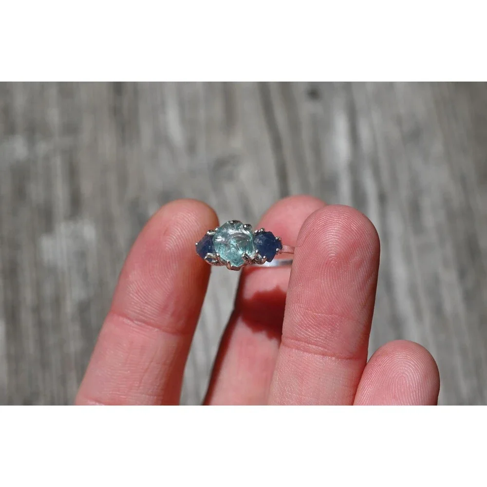 Engagement ring Sapphire and aquamarine ring American made